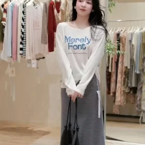 Combo áo cotton giấy kèm chân váy zip kẻ